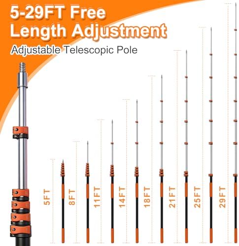35FT High Reach Duster Kits with 5-29FT Extension Pole, Cobweb Duster with Telescoping Pole, Washable Ceiling Fan Cleaner & Window Squeegee for Glass Surfaces & High Roof - Image 4