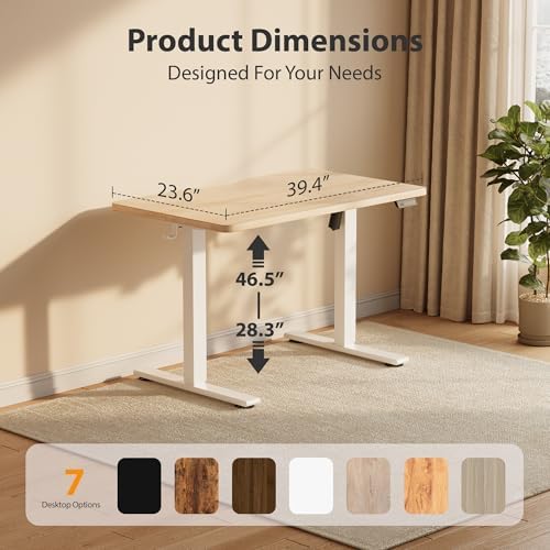 Cubiker Standing Desk, 40x24 Inches Sit Stand Home Office Desk, Electric Stand up Desk, Adjustable Desk with Splice Board, White Frame/Maple Top - Image 3