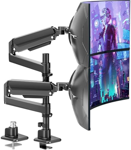 MOUNTUP Dual Monitor Stand Fits 49 45 42 40 39 34 32 Inch Screens, Heavy Duty Dual Monitor Arm Holds 7.7-44 lbs, Vertical Stacked Monitors Mount, Full Motion, Height Adjustable, VESA Mount by MOUNTUP