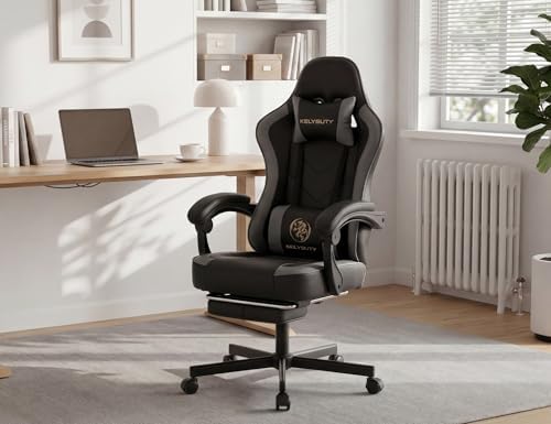 Office Desk Computer Gaming Chair for Adults, Ergonomic High Back Gamer Chair with Massage and Pocket Spring Cushion, Swivel Comfy Video Game Chairs with Footrest and Lumbar Support (Black Grey) - Image 2