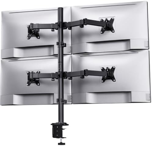 HUANUO Quad Monitor Mount for 13-32 Inch Screens, 4 Monitor Stand with Larger Base, Holds 22 lbs per Arm, Fully Adjustable Stacked Mount, Tilt Swivel Rotation, VESA 75x75/100x100mm, Cable Management by HUANUO