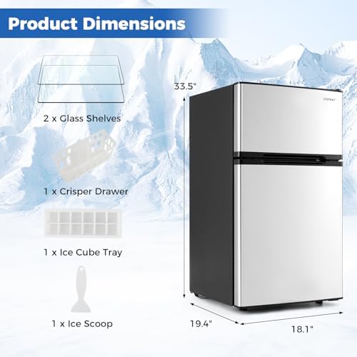 COSTWAY 3.2 Cu.Ft. Mini Fridge with Freezer, 2 Door for Office Bedroom Dorm - Image 3
