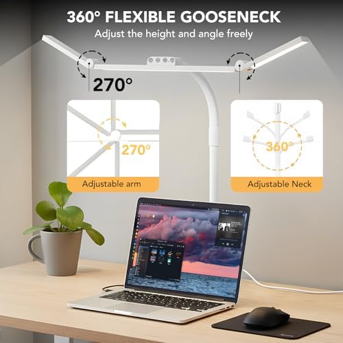 LED Desk Lamp for Home Office with Base, 28.2" Adjustable Gooseneck Swing Arm Bright Desk Light, Dimmable Architect Table Lamp for Desktop Computer Light, Reading, Study, Workbench（White） - Image 4