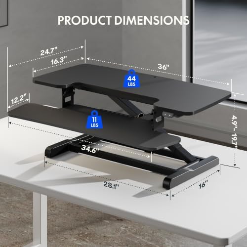FLEXISPOT 36" Electric Standing Desk Converter, Motorized Sit to Stand Desk Riser, Height Adjustable Desktop Dual Monitor Workstation with Large Keyboard Tray, Black - Image 2
