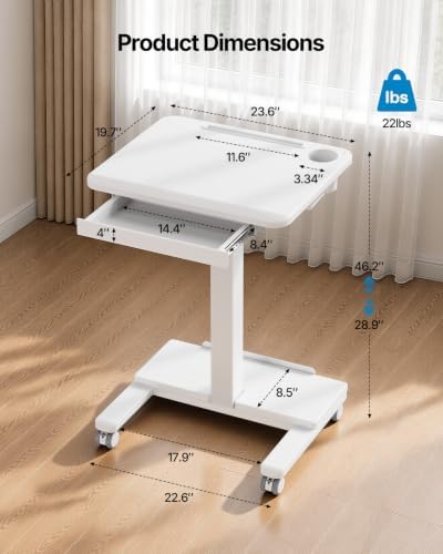 HUANUO 24" Small Mobile Standing Desk with Drawer and Charging Station - Image 2