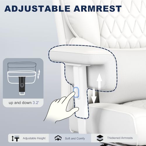 Misolant Big and Tall Office Chair with Footrest, High Back Executive Desk Chair with Adjustable Lift Armrest, 155°Recline，Lumbar Support Pillow, Faux Leather Gaming Chairs for Home All White - Image 4