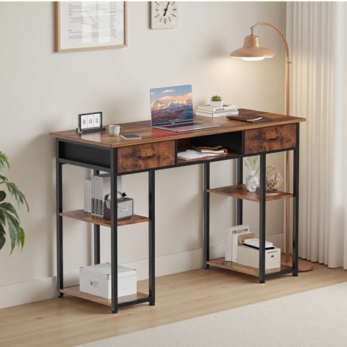 DUMOS 48-Inch Computer Desk with Drawers and Hook, Brown - Image 2