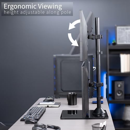 VIVO Dual Monitor Desk Stand with Tempered Glass Base, Free-Standing LCD Mount, Holds in Stacked Vertical Position 2 Ultrawide Screens up to 34 inches, Black, STAND-V002LG - Image 5