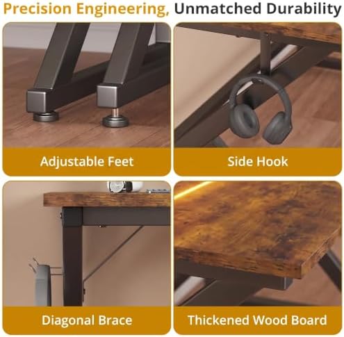 43.3'' L Shaped Gaming Desk with LED Lights & Power Outlets, Rustic Brown - Image 5