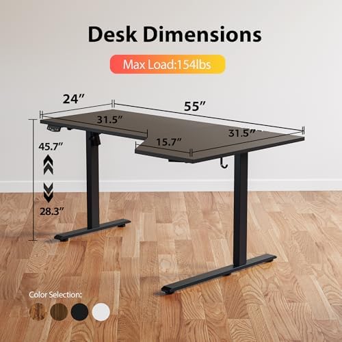 Agilestic 55 x 32 Inch Corner L Shaped Electric Standing Desk, Black - Image 3