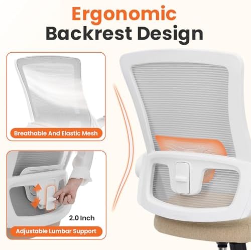 NEO CHAIR Office Desk Chair High Back Mesh Chair Adjustable Lumbar, Beige - Image 3