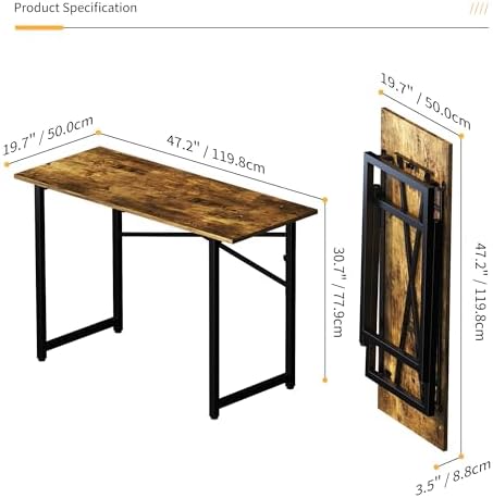 Lutown-Teen 47 inch Folding Computer Desk, Rustic Brown - Image 3