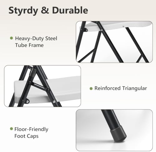 Folding Chairs 12 Pack, Outdoor Folding Chairs for Outside Indoor, Portable 350 lbs Capacity Heavy Duty Plastic Metal Foldable Chairs Commercial Seating for Picnic, Party, Patio, White - Image 5