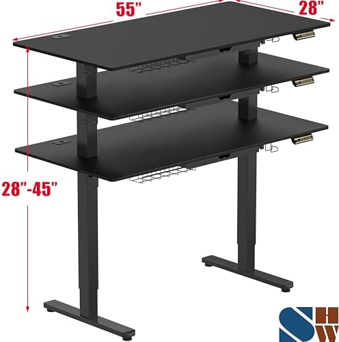 SHW 55 x 28 Electric Height Adjustable Standing Desk w/Drawer, Black - Image 3