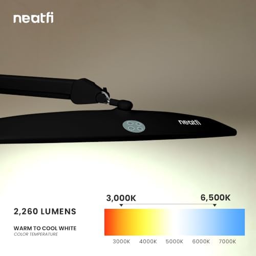Neatfi Elite HD XL Task Lamp | 22-Inch Wide | 2,260 Lumens | 3 Color Temperature Modes | Non-Polar Dimming Desk Lamp (Black-2, CCT with Clamp) - Image 2