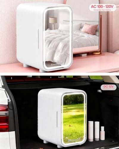 Enventor Mini Fridge with Dimmable LED Mirror, 6L/8 Can, AC/DC Power, White - Image 7