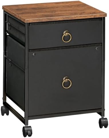 HOOBRO File Cabinet, 2-Drawer Vertical Mobile Office Cabinet, Rolling Printer Stand, for A4/Letter Size Files, Nonwovens Drawer, for Home Office, Rustic Brown and Black BFK21WJ01 by HOOBRO