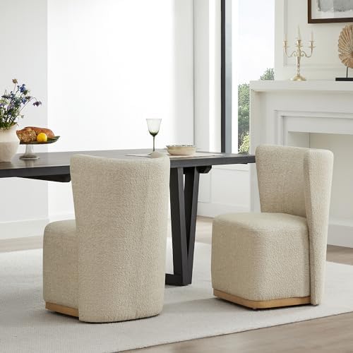 CHITA Upholstered Rolling Dining Chair with Casters Set of 2, Oatmeal by Unknown