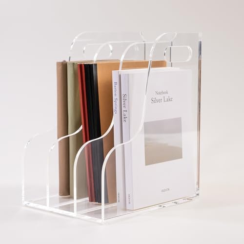 3 Vertical Compartments File Holder, Clear Acrylic Desk Organizer and Storage Bins Holding for Magazines, Binders, Notebooks, Envelopes, Multi-purpose Document Organizer for Home Office by AIMOLLYACRYLICSTORAGE