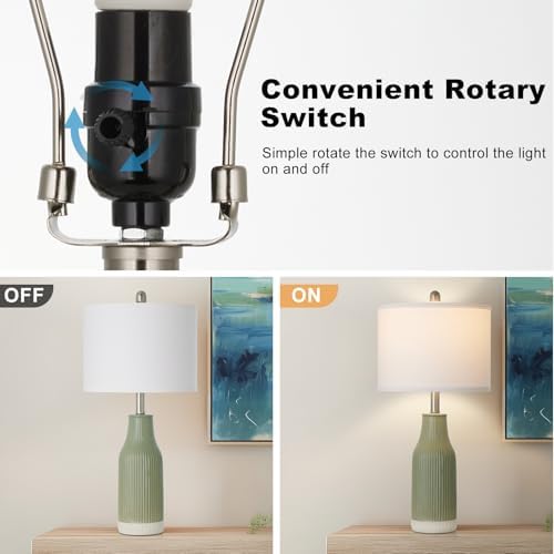 24.5" Ceramic Table Lamp for Bedroom, Sage Green Table Lamp for Living Room End Table, Small Farmhouse Bedside Lamp for Nightstand (1 Pack) - Image 3