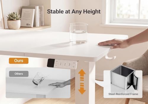 YDN Electric Standing Desk Adjustable Height, 63 x 24 Inches Sit Stand up Desk with Memory Presets & Cable Management, Home Office Desk for Office & Computer Workstation, White Frame/White Top - Image 4