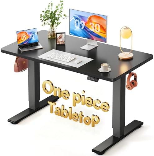 FEZIBO One-Piece Standing Desk, 48"x24" Seamless Tabletop Electric Height Adjustable for Home Office, Study Rooms & Multi-Device Workstations, Black by FEZIBO