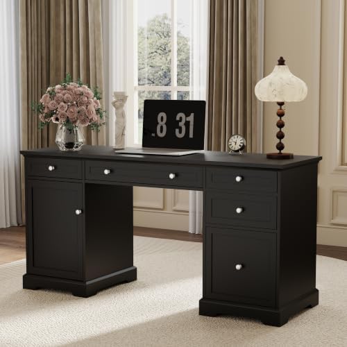 Black Executive Desk with Drawers: 60" Farmhouse Home Office Desks by Simply%E2%80%A2RefinedFurniture