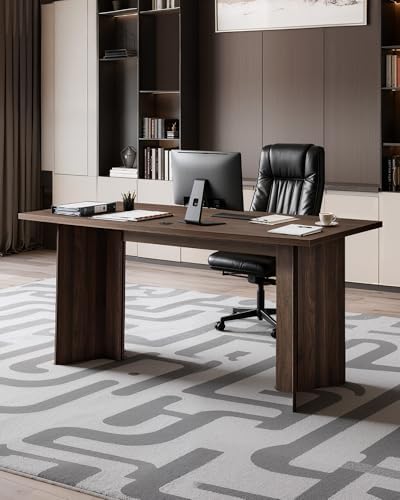 VEVOR 63 in Executive Desk, Large Modern Rectangle Office Table, Heavy Duty Wooden Executive Table with Cable Connection Hole, 250 LBS Load Capacity, Easy Assembly, for Work Study Writing, Walnut - Image 3