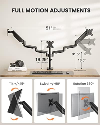 ErGear Triple Monitor Mount for 13-27 inch Screens, Triple Monitor Arms with USB,3-Monitor Stand Holds 17.6 lbs/Arm – Tilt, Swivel & Rotate - Image 3