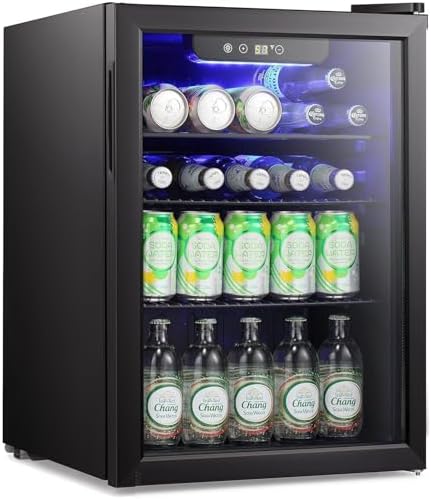 COWSAR 2.65 Cu.ft Wine Fridge, ETL Approved Beverage Refrigerator 95 Can Quiet Freestanding Mini Wine Cooler Clear Front Glass Door, Quiet Operation, Adjust Temperature for Home Bar, Drink Fridge by COWSAR