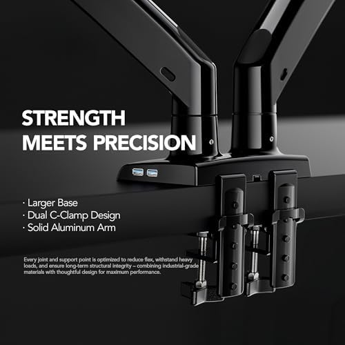 HUANUO Dual Monitor Stand for 13″–40″, Premium Dual Monitor Mount with USB, Height Adjustable Monitor Stand for 2 Monitors, VESA Mount with Clamp/Grommet Base, Holds 26.4lbs per Arm, HNDS7 - Image 6