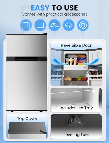 COWSAR 2.5 Cu.Ft Mini Dorm Fridge with Freezer for Bedroom, Office, Silver - Image 4