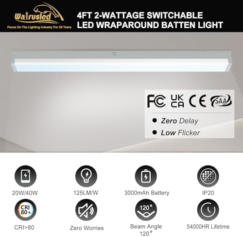 4FT LED Wraparound Emergency Stairwell Light, Battery Backup, IP20, 20W(2500lm)/40W(5000lm) Selectable, 5000K, 100-277V, Flush Mount Commercial LED Wrap Shop Ceiling Light Fixture for Warehouse, FCC - Image 2