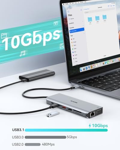USB C Docking Station 4 Monitors 13 in 1, Dual HDMI+8K DP+VGA, 10Gbps, 100W PD, 6 USB C/A Ports, Ethernet, SD/TF, MOKiN Laptop Docking Station for MacBook/Dell/HP/Surface - Image 6