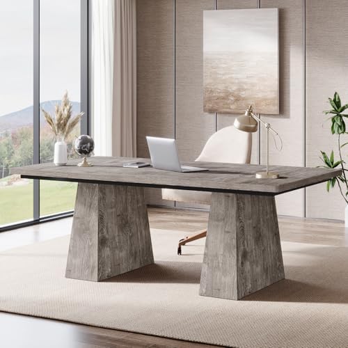 Tribesigns 63-Inch Executive Desk, Large Office Computer Desk with Double Pedestal, Modern Simple Workstations Writing Table Conference Table Business Furniture for Home Office, Grey by Tribesigns