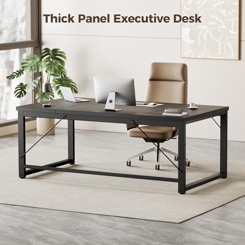 Mericonia 63 Inch Computer Desk, 1" Thick Large Office Table, Black - Image 7
