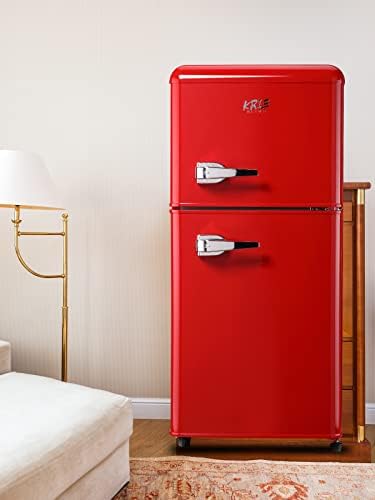 KRIB BLING Mini Fridge With Freezer,Refrigerator With 2 Doors,7- Level Adjustable Thermostat, Removable Glass Shelves For Bedroom, Office, Kitchen, Apartment, Dorm, 3.5 Cu. Ft Red - Image 2