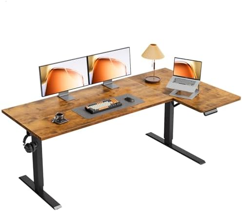 OffiGo 63 Inch Reversible L Shaped Electric Standing Desk, Rustic Brown by OfficeGo-ForHomeOfficeWork