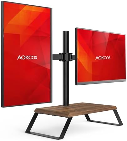 AOKCOS Dual Monitor Stand Riser for 12-27 Inch Computer Screens, Freestanding Double Monitor Stand for Desk, Adjustable Dual Monitor Mount Each Arm Hold up to 22lbs, VESA 75x75/100x100mm by AOKCOSTVSTAND