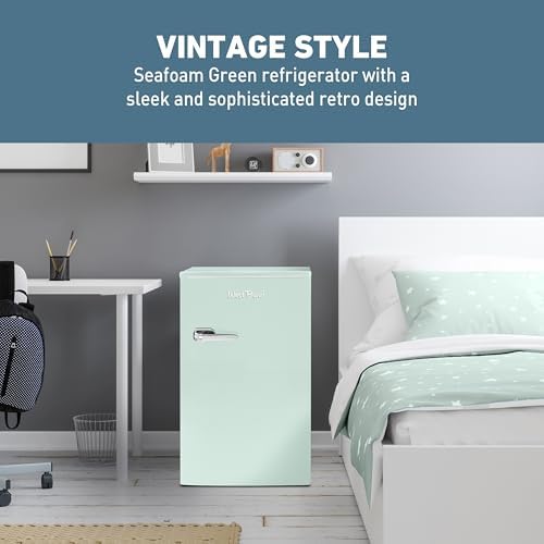 West Bend Mini Fridge for Bedroom, Office, Bar or College Dorm Room, Retro Compact Refrigerator features single door, glass shelves and adjustable temperature control, 3.0-Cu.Ft., Seafoam Green - Image 4