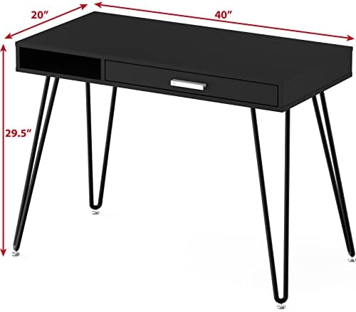 SHW Home Office Computer Hairpin Leg Desk with Drawer, Black - Image 3