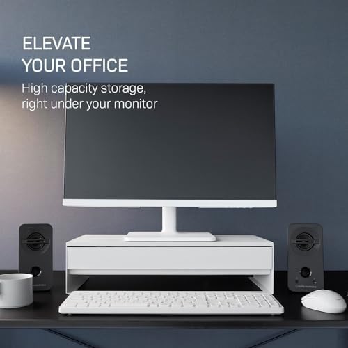 YAMAZAKI Home Monitor Stand with Drawer and Cable Management Riser, White - Image 2