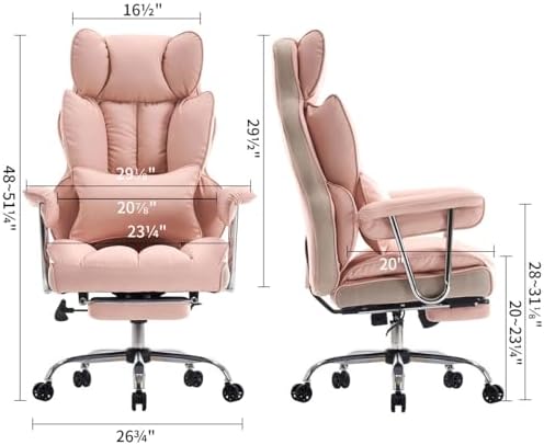 Efomao Big and Tall Office Chair 400LBS - Pink Heavy Duty Executive Office Chair with Footrest, Ergonomic Home Office Desk Chair, Wide Computer Chair for Heavy People - Image 2