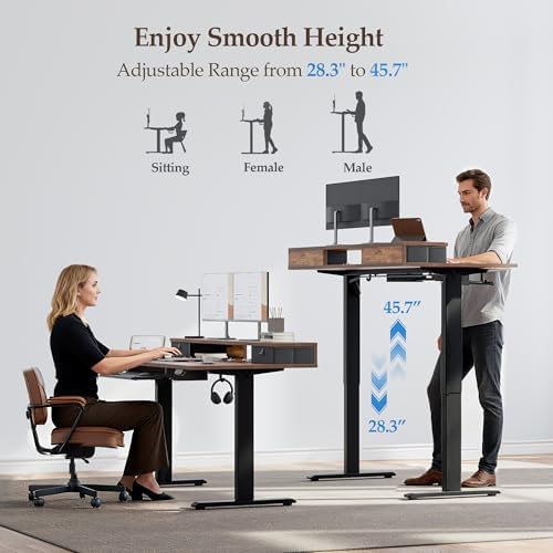 Klicelor 48 x 24 Inch Electric Standing Desk with Drawers and Keyboardtray, Adjustable Height Small Sit Stand Desk for Home Office, Compact Computer Workstation with Storage- Rustic Brown - Image 6