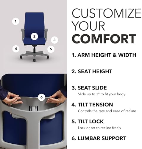HON Ignition 2.0 Ergonomic Office Chair, Lumbar Support, Desk Chair, Cobalt - Image 3