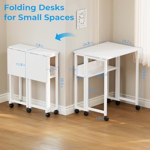 GreenForest Folding Desk with Wheels, 24.8" Rolling Table for Small Spaces - Image 3