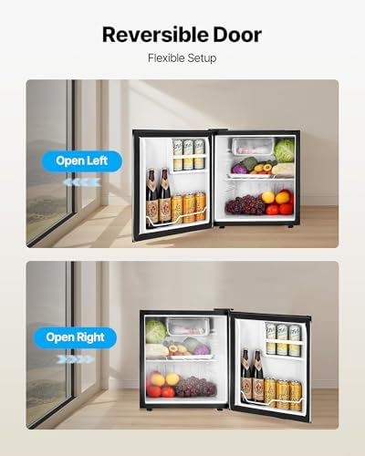 VEVOR Mini Fridge with Freezer, 1.6 Cu.Ft Compact Refrigerator, 7 Mode Adjustable Temperature, Energy Efficient Small Refrigerator, Reversible Door, Low Noise, for Bedroom, Office, Brushed Stainless - Image 6