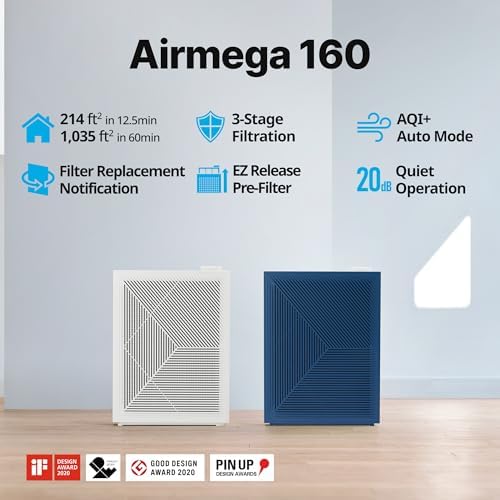COWAY Air Purifiers for Home Bedroom up to 1,035ft² with Washable Filter, Ordor Filter, & HEPA Filter for Smoke, Pollen, Dander, with Air Quality Monitor, Auto Mode, 3yr Warranty, 160, White - Image 2