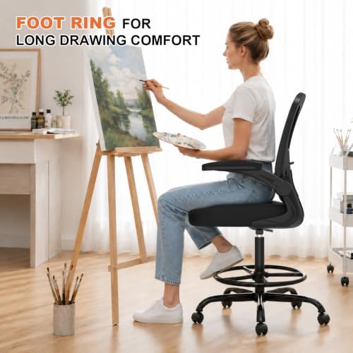 Synorla Ergonomic Tall Drafting Chair-Mesh Desk Chair with Flip-Up Arms - Image 5