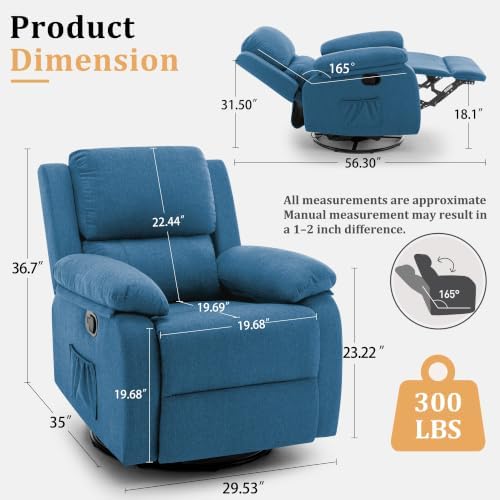 Korser Recliner Chair, 360 Swivel Rocker Chair for Adults, Small Rocking Recliner for Small Spaces, Upholstered Fabric Glider Recliner Nursery - Image 2